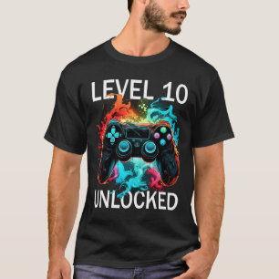 Kids Level 10 Unlocked Video Gamer Retro 10th Birt T-Shirt