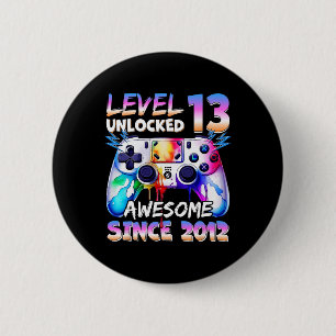 Kids Level 13 Unlocked Video Gamer Awesome Since 2 6 Cm Round Badge