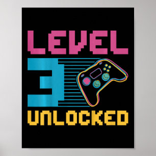 Kids Level 3 Unlocked Gaming Birthday  Poster