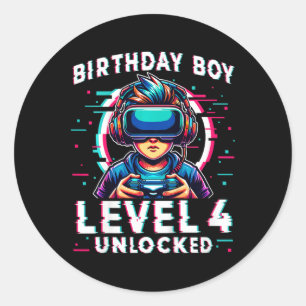 Kids Level 4 Unlocked 4 Years Old Birthday Gamer F Classic Round Sticker