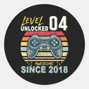 Kids Level 4 Unlocked Awesome Since Gamer Gift Boy Classic Round Sticker