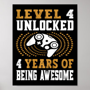 Kids Level 4 Unlocked Video Game 4th Birthday Poster