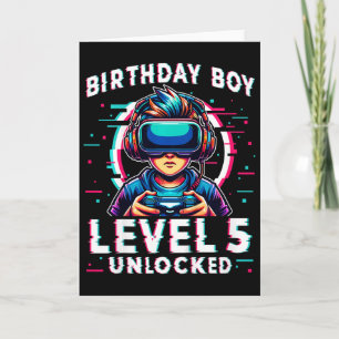 Kids Level 5 Unlocked 5 Years Old Birthday Gamer F Card