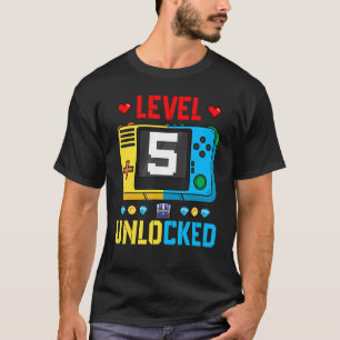 Kids Level 5 Unlocked 5th Birthday Gaming Awesome  T-Shirt