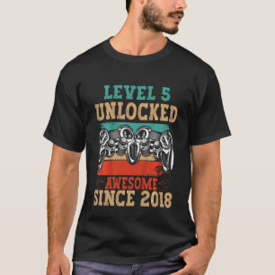 Kids Level 5 Unlocked Awesome Since 2018 5th Birth T-Shirt