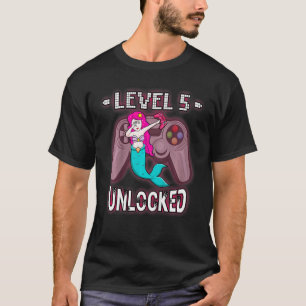 Kids Level 5 Unlocked Dabbing Mermaid Gamer 5t T-Shirt