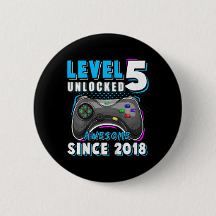 Kids Level 5 Unlocked Fun Video Game 5th Birthday 6 Cm Round Badge