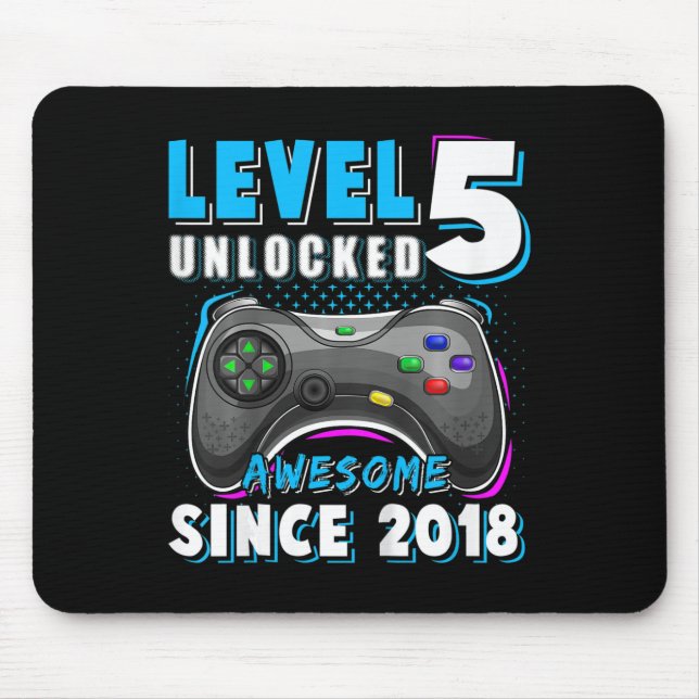 Kids Level 5 Unlocked Fun Video Game 5th Birthday  Mouse Mat (Front)