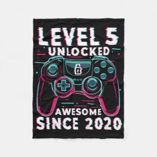 Kids Level 5 Unlocked Video Game 5th Birthday Game Fleece Blanket