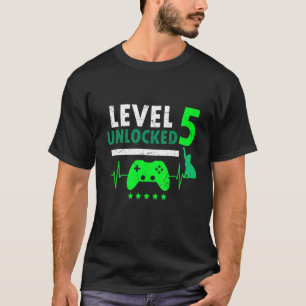 Kids Level 5 Unlocked Video Game Cat Lover 5Th Bir T-Shirt