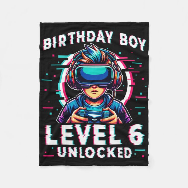 Kids Level 6 Unlocked 6 Years Old Birthday Gamer F Fleece Blanket (Front)
