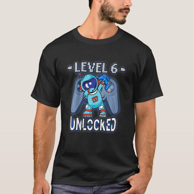 Kids Level 6 Unlocked Dabbing Astronaut Gamer 6th  T-Shirt (Front)