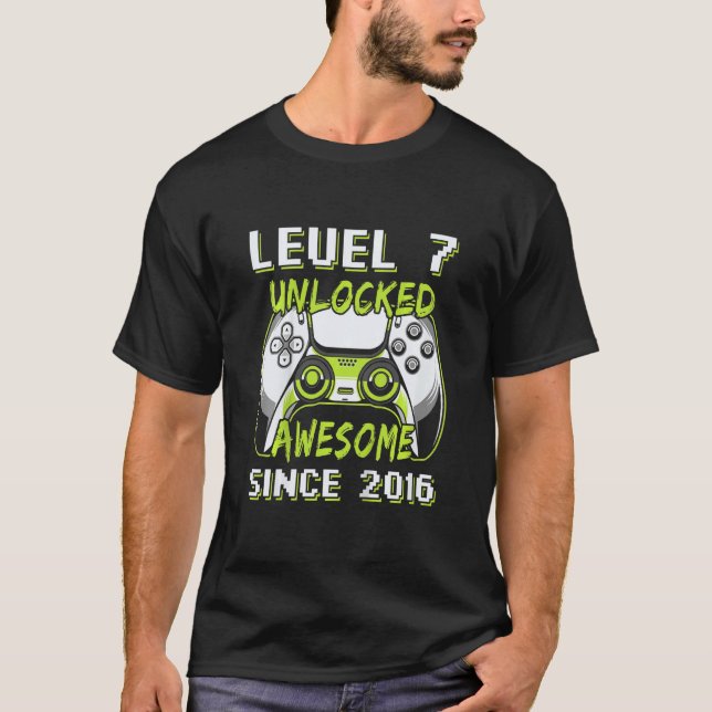 Kids Level 7 Unlocked Awesome 2016 Video Game 7th  T-Shirt (Front)