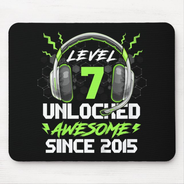 Kids Level 7 Unlocked Awesome Since 2015 7th Birth Mouse Mat (Front)