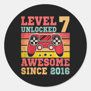 Kids Level 7 Unlocked Vintage Video Game 7th Birth Classic Round Sticker
