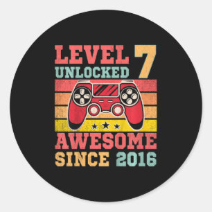 Kids Level 7 Unlocked Vintage Video Game 7th Birth Classic Round Sticker