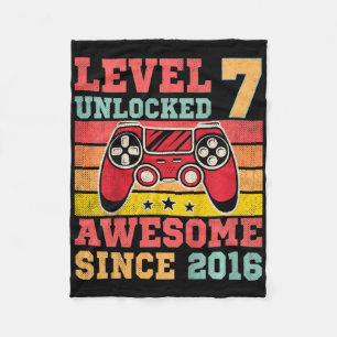 Kids Level 7 Unlocked Vintage Video Game 7th Birth Fleece Blanket