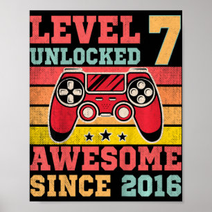 Kids Level 7 Unlocked Vintage Video Game 7th Birth Poster