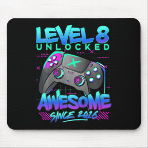 Kids Level 8 Unlocked 8 Years Old Boy Birthday Gif Mouse Mat