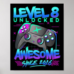 Kids Level 8 Unlocked 8 Years Old Boy Birthday Gif Poster
