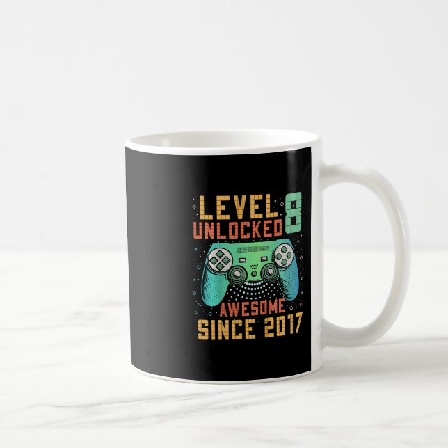 Kids Level 8 Unlocked 8th Birthday 8 Year Old Boy  Coffee Mug (Right)