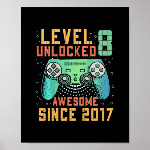 Kids Level 8 Unlocked 8th Birthday 8 Year Old Boy Poster