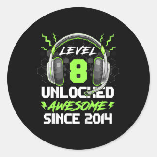 Kids Level 8 Unlocked Awesome Since 2014 8th Birth Classic Round Sticker