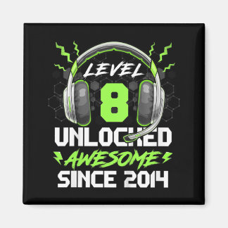 Kids Level 8 Unlocked Awesome Since 2014 8th Birth Magnet
