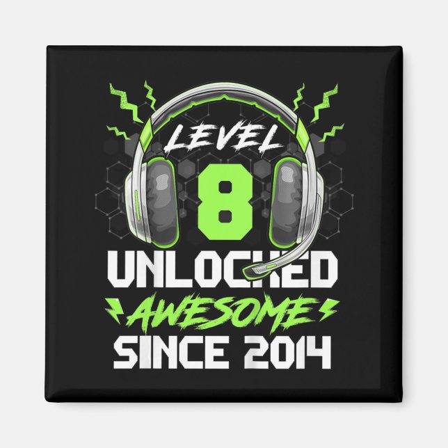 Kids Level 8 Unlocked Awesome Since 2014 8th Birth Magnet (Front)