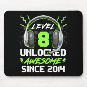 Kids Level 8 Unlocked Awesome Since 2014 8th Birth Mouse Mat