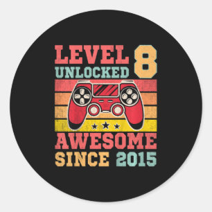 Kids Level 8 Unlocked Vintage Video Game 8th Birth Classic Round Sticker