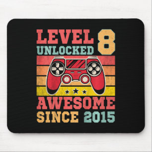 Kids Level 8 Unlocked Vintage Video Game 8th Birth Mouse Mat
