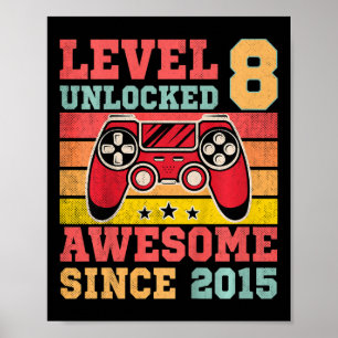 Kids Level 8 Unlocked Vintage Video Game 8th Birth Poster
