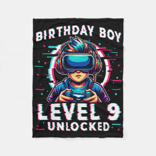 Kids Level 9 Unlocked 9 Years Old Birthday Gamer F Fleece Blanket