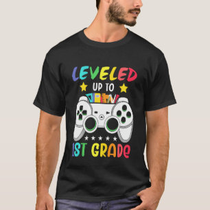 Kids Levelled Up To 1st Grade First Grader School  T-Shirt