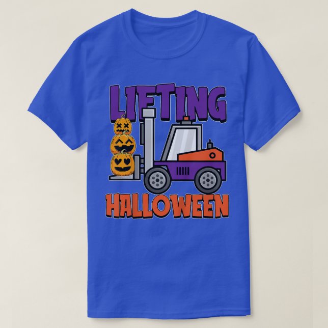 Kids Lifting Halloween Costume Cool Forklift Pumpk T-Shirt (Design Front)