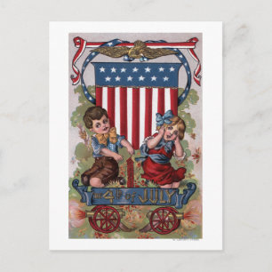 Kids Lighting Fireworks Postcard