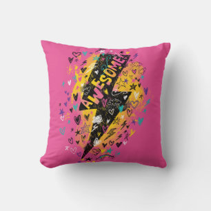 Kids Lightning Bolt Awesome Doodle Pink Cushion