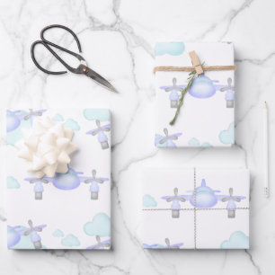 Kids Lilac Airplane Flying Aviation Birthday Wrapping Paper Sheet