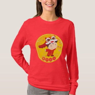 Kid's Lion Dance New Year Happiness Women's Red SW T-Shirt