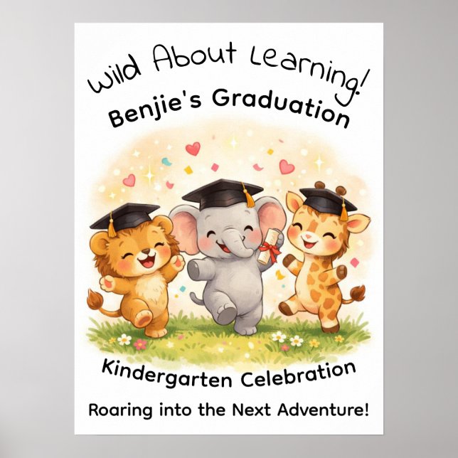 Kids Lion Elephant Giraffe Graduation Party  Poster (Front)