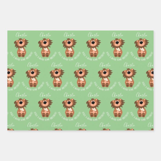 Kids Lion Roar-Some Personalised Wrapping Paper Sheet (Front)