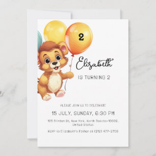 Kids Lion Sage Balloon Funny Birthday Party Invitation