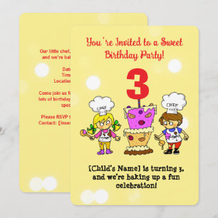Kids Little Chef 3rd Birthday Baking Party Invitation