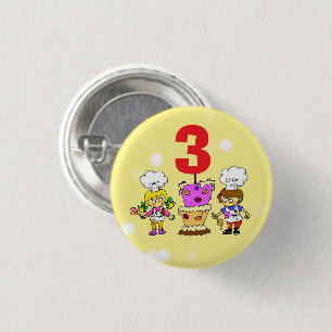 Kids Little Chef 3rd Birthday Celebration 3 Cm Round Badge
