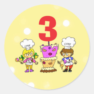 Kids Little Chef 3rd Birthday Celebration Classic Round Sticker