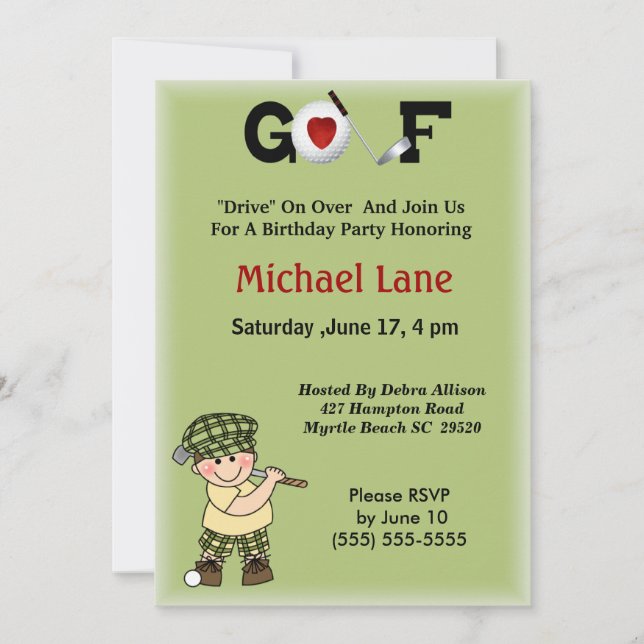 Kids Little  Golfer Invitation (Front)