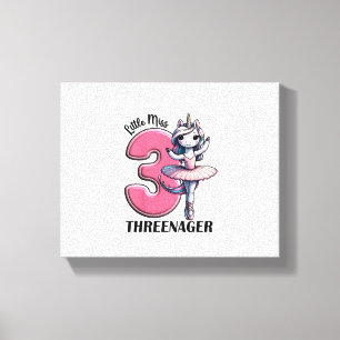 Kids Little Miss Threenager Three 3rd Birthday Gir Canvas Print