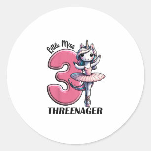 Kids Little Miss Threenager Three 3rd Birthday Gir Classic Round Sticker