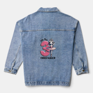 Kids Little Miss Threenager Three 3rd Birthday Gir Denim Jacket